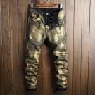 Envmenst 2017 Fashion Men Jeans Washed Stretch Straight Denim Pants Zipper Paint Color Locomotive St