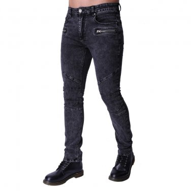 2017 Men\'s Motorcycle Biker Runway Stretchy Jeans Washed Snow Grey Denim Fashion  Slim New Hip Hop 