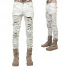 Mens Denim Patches beggar Jeans Straight Leg Ripped Hole Pants Trousers Retro Casual Hole Skinny Bla