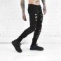 Mens Denim Patches beggar Jeans Straight Leg Ripped Hole Pants Trousers Retro Casual Hole Skinny Bla