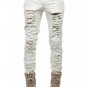 Mens Denim Patches beggar Jeans Straight Leg Ripped Hole Pants Trousers Retro Casual Hole Skinny Bla