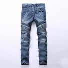 New 2017 Punk Street Men Pleated Jeans Slim Fit Hip Hop Denim Trousers High Quality Motorcycle Pants