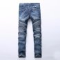 New 2017 Punk Street Men Pleated Jeans Slim Fit Hip Hop Denim Trousers High Quality Motorcycle Pants