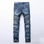 New 2017 Punk Street Men Pleated Jeans Slim Fit Hip Hop Denim Trousers High Quality Motorcycle Pants