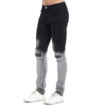 2017 Gradient Color Ripped KneeNew Men Biker Jeans Fashion Casual Skinny Slim Ripped Hip Hop Urban J