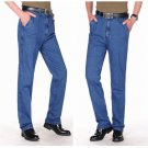 Free shiping Spring autumn male high waist loose elastic jeans casual jeans pants male straight deni