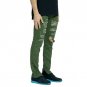 Olive Ripped Side Ankle Zipper Men Jeans Army Green Distressed Destroyed Hip Hop Urban Skinny Stretc