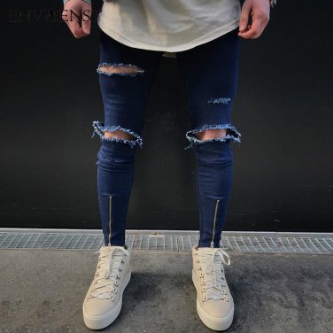 Envmenst Brand 2017 New Designed Men Blue Jeans Stretch Destroyed Ripped Design Fashion Ankle Zipper