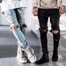 Mens Ripped Skinny Straight Slim Elastic Denim Fit Biker Jeans Pants Long Pants Stylish Straight Sli