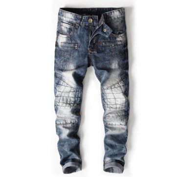 new European American Style patchwork men fashion jeans broken mens zipper jeans straight Slim men b