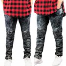 Fashion Casual Men Slim Moto Biker Denim Jeans Skinny Frayed Skinny Pants  Rip Troursers Pencil Pant