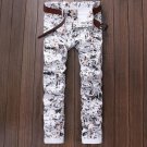 europen American fashion brand Men\'s casual jeans Straight luxury Print slim trousers cotton Painte