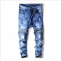 Mens black blue jeans ripped denim slim motorcycle zipper jeans pant classic rap hip hop skinny casu