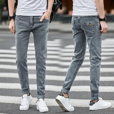 Uwback 2017 New Arrival Autumn Men Jeans Pants Stretch Gray Washed Casual Pants Plus Size Slim Denim