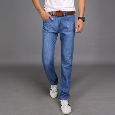 Uwback 2017 Summer Men Straight Pants Washed Slim Jeans Pants Male Business Pant Middle Waist Long T