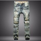 UK Stock Men\'s Washed Ripped Destroyed Jeans Straight Vintage Frayed Denim Pants