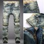 UK Stock Men\'s Washed Ripped Destroyed Jeans Straight Vintage Frayed Denim Pants