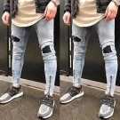 Men\' Ripped Slimfit Skinny Pant Jeans Stretch Denim Distress Frayed Biker Jeans Boys Men Hole Casua