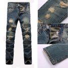 2017 new fashion hot hole blue summer cool Men\'s Slim Skinny Runway Straight Elastic Denim Pants De