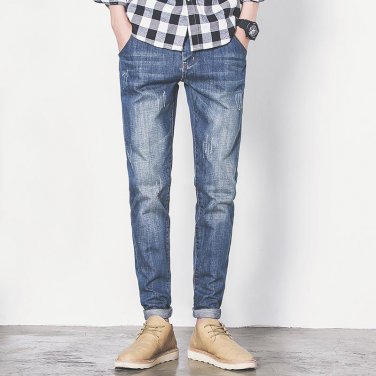 New 2017 Men Denim Jeans Ankle-Length Pants Character Ripped Holes Casual Men\'s Jeans Pants Male Bl