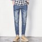 New 2017 Men Denim Jeans Ankle-Length Pants Character Ripped Holes Casual Men\'s Jeans Pants Male Bl