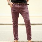 2016 New skinny jeans men vintage winter wash old dark red mens jeans slim straight regular Mens Red