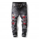 European American style Men\'s casual jeans Pants denim trousers jeans grey luxury Patches Straight 
