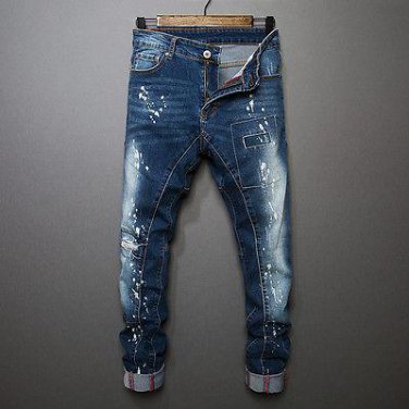New Men Biker Jeans Straight Slim Fit Denim Pants Distressed Trousers US STOCK