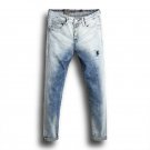 Men Jeans Distressed Ripped Jean Moto Black Denim Pants Gradient Blue Slim Skinny Fit Long Trousers
