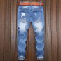 2017 New fashion blue ripped solid zipper fly summer Men\'s Slim Runway Straight Denim Pants Destroy