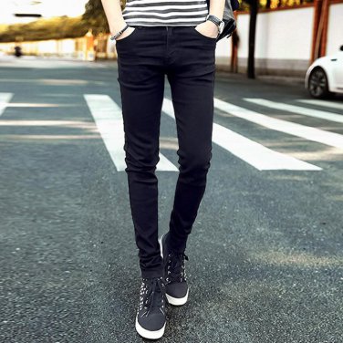 Uwback 2017 New Arrival Summer Men Jeans Pants Washed Tight Black Casual Pants Elasticity Fashion Lo