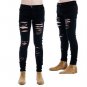 Men\'s Slim Skinny Runway Straight Elastic Denim Pants Destroyed Ripped Jeans Hole Casual Brief Men