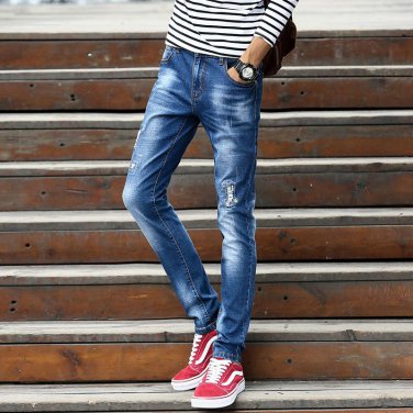 Uwback Men Hole Jeans Pants 2017 Autumn Fashion Washed Super Skinny Casual Pants Scratched Ripped Lo