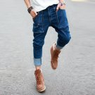 Summer New Mens Hip Hop Jeans Vintage Washed Pockets Drop Crotch Roll Up Harem Jeans Pencil Pants Fo