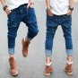 Summer New Mens Hip Hop Jeans Vintage Washed Pockets Drop Crotch Roll Up Harem Jeans Pencil Pants Fo
