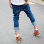Summer New Mens Hip Hop Jeans Vintage Washed Pockets Drop Crotch Roll Up Harem Jeans Pencil Pants Fo