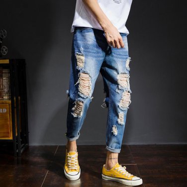 Japan Style Denim Pants Men 2017 Autumn New Fashion Ripped Jeans Mens Brand Clothing Slim Fit Casual