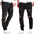 Mens Casual Skinny Jeans Pants Men Solid Black White Pencil Jeans Ripped Beggar Jeans With Knee Hole
