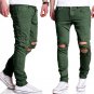 Mens Casual Skinny Jeans Pants Men Solid Black White Pencil Jeans Ripped Beggar Jeans With Knee Hole
