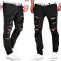 Mens Casual Skinny Jeans Pants Men Solid Black White Pencil Jeans Ripped Beggar Jeans With Knee Hole