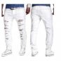 Mens Casual Skinny Jeans Pants Men Solid Black White Pencil Jeans Ripped Beggar Jeans With Knee Hole