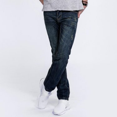 Model Recommend 29-36(no 34)Dark Jeans Denim Slim Fit Pants Mid Stripe Waterwashed Brand Men`s Rippe