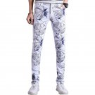 2017 fashion men jeans pants white color fashion printed casual slim fit denim trousers 28-36 CYG227