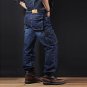 Idopy Men`s Casual Motorcycle Workwear Multi Pockets Denim Biker Cargo Jeans Pants For Men Plus Size