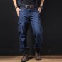 Idopy Men`s Casual Motorcycle Workwear Multi Pockets Denim Biker Cargo Jeans Pants For Men Plus Size