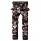 Men Fashion Print Jeans Pants 2017 New European and American Personality Slim Retro Embroidery Denim