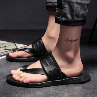 designer brand summer beach sandals for men slides teen slippers genuine leather flip flops men plaj