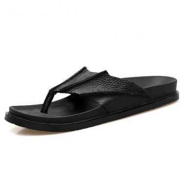Genuine Leather Sandals Men Black Flip Flops Casual Flat Sandals Summer Beach Slippers Men Comfort D