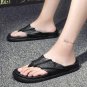 Genuine Leather Sandals Men Black Flip Flops Casual Flat Sandals Summer Beach Slippers Men Comfort D