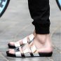 Designer Version Mens Summer Beach Sandals Luxury Brand Pantent Leather Casual Shoes Men Flat Slippe